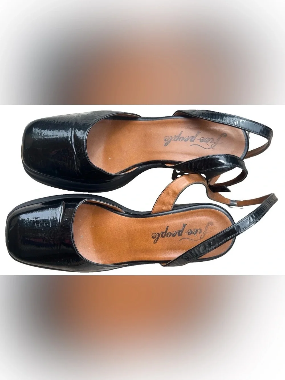 Free People Mary Janes Black Double Stack Platform Patent Leather Heels Sz 9.5